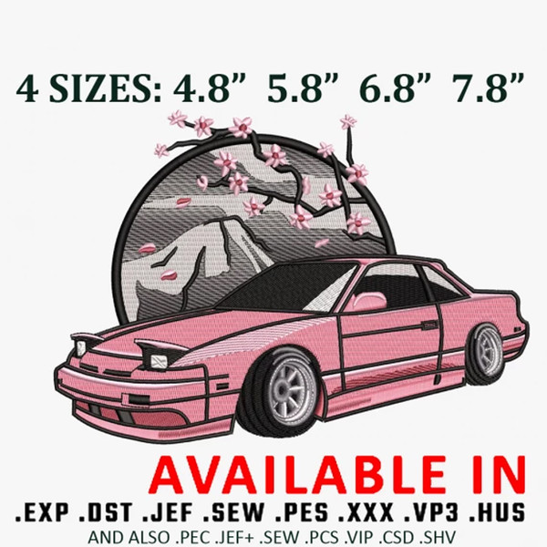 Nissan pink car 180sx embroidery design