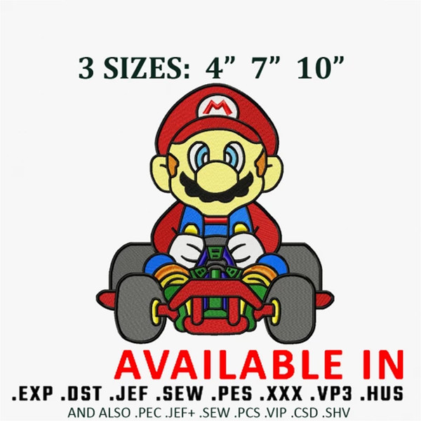 Super mario car embroidery design