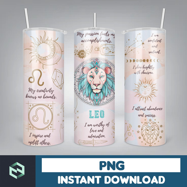 Zodiac Sign Affirmation 20 oz Skinny Tumbler Sublimation Designs bundle Templates Straight Design Digital Download PNG (1).jpg