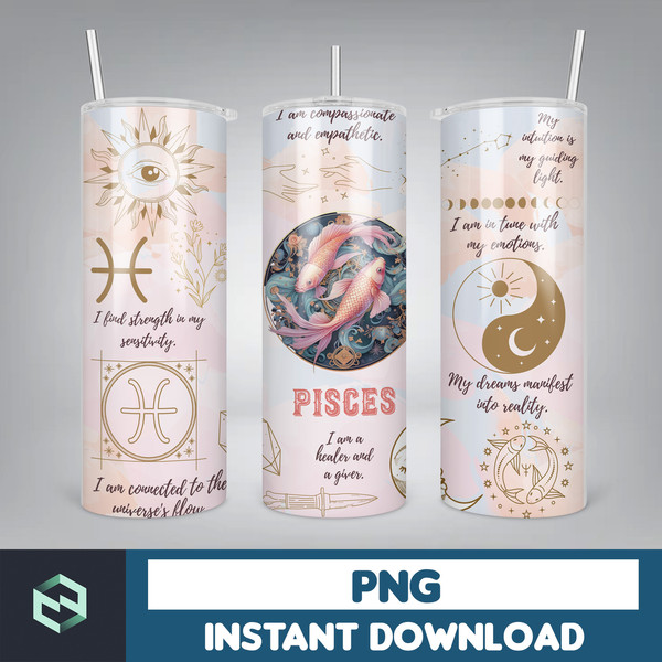 Zodiac Sign Affirmation 20 oz Skinny Tumbler Sublimation Designs bundle Templates Straight Design Digital Download PNG (3).jpg