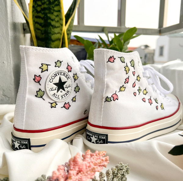 Converse High TopsEmbroidered ConverseConverse Custom LeavesConverse Embroidery Chuck Taylor 1970sEmbroidered Sneakers Leaves And Hearts - 5.jpg