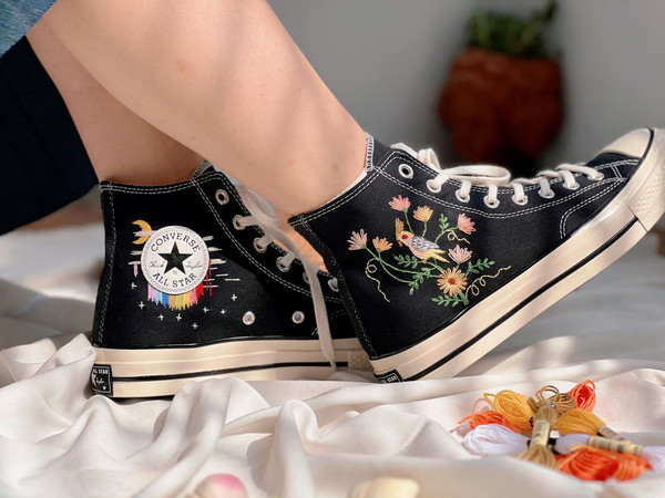 Embroidered Converse Chuck Taylors 1970sConverse Flower And PetCustom Converse Bird And Flower GardenEmbroidered Converse GerberaGifts - 7.jpg