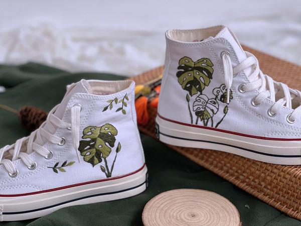 Embroidered Converse Chuck Taylors 1970sCustom Converse High TopsEmbroidered Her Betel TreeCustom Logo OrchidsFlower ConverseGiftForHer - 2.jpg