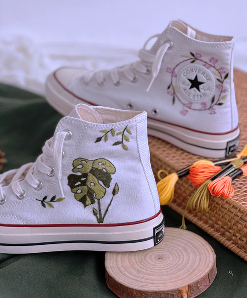 Embroidered Converse Chuck Taylors 1970sCustom Converse High TopsEmbroidered Her Betel TreeCustom Logo OrchidsFlower ConverseGiftForHer - 3.jpg