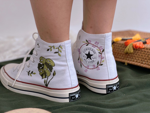 Embroidered Converse Chuck Taylors 1970sCustom Converse High TopsEmbroidered Her Betel TreeCustom Logo OrchidsFlower ConverseGiftForHer - 5.jpg