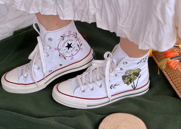 Embroidered Converse Chuck Taylors 1970sCustom Converse High TopsEmbroidered Her Betel TreeCustom Logo OrchidsFlower ConverseGiftForHer - 6.jpg