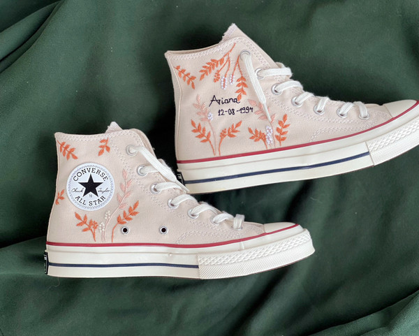 Embroidered Converse Chuck Taylors 1970sCustom Converse Orange Tree Leaves Cover The Wedding Day And NameCustom Logo LeavesGift For Her - 1.jpg