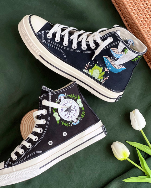 Embroidered Converse High TopsMushroom ConverseEmbroidered Blue Mushrooms, Monarch Butterflies And WildflowersMushroom Gifts - 5.jpg