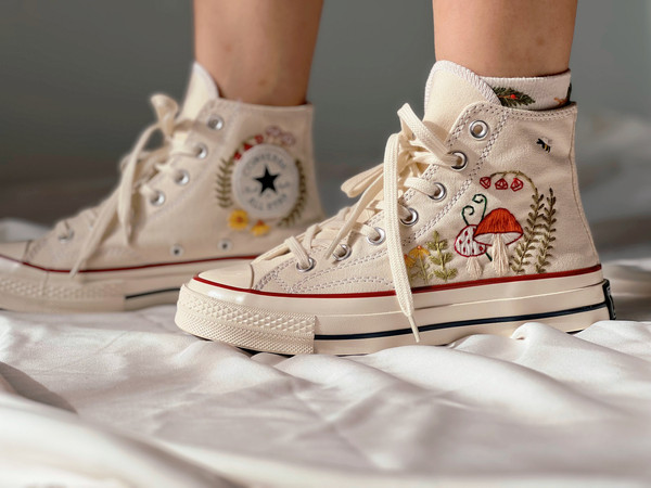 Embroidered Converse High TopsMushroom ConverseEmbroidered Red Mushrooms And Yellow FlowerKawaii MushroomMushroom Gifts - 6.jpg