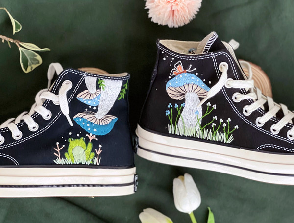 Embroidered Converse High TopsMushroom ConverseEmbroidered Blue Mushrooms, Monarch Butterflies And WildflowersMushroom Gifts - 7.jpg