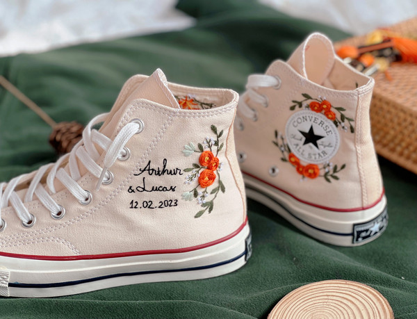 Embroidered ConverseBridal ConverseFlower ConverseCustom Converse HighTops Orange RoseCustom Logo ConverseWedding NameGift For Wedding - 3.jpg