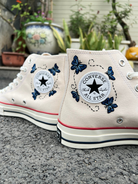 Embroidered ConverseButterfly ConverseEmbroidered Blue ButterfliesConverse High Tops Chuck Taylor 1970sCustom Logo ButterflyGift ForHer - 3.jpg