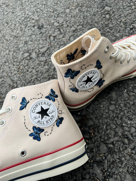 Embroidered ConverseButterfly ConverseEmbroidered Blue ButterfliesConverse High Tops Chuck Taylor 1970sCustom Logo ButterflyGift ForHer - 5.jpg