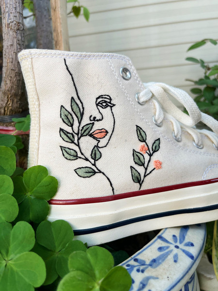 Embroidered ConverseCustom Converse Flowers,Leaves FacesEmbroidered Sneakers LeavesConverse Embroidery Chuck Taylor 1970sGift For Mom - 4.jpg