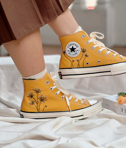 Embroidered ConverseFloral ConverseCustom Converse White DandelionEmbroidered LogoConverse High Tops Chuck Taylors 1970sCustom For Gift - 2.jpg