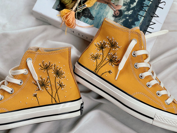Embroidered ConverseFloral ConverseCustom Converse White DandelionEmbroidered LogoConverse High Tops Chuck Taylors 1970sCustom For Gift - 4.jpg