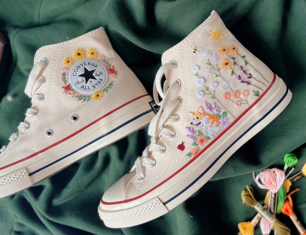 Embroidered ConverseFlower ConverseCustom Converse Flower RosesEmbroidered Converse High Tops Butterfly And Sweet Sunflower Garden - 1.jpg