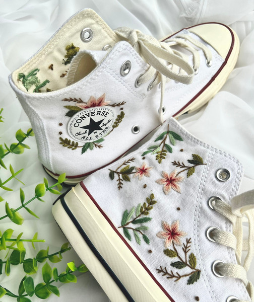 Embroidered ConverseFlower ConverseEmbroidered Pink Flower And LeavesConverse High Tops Chuck Taylor 1970sGift For MomBest For Gifts - 5.jpg