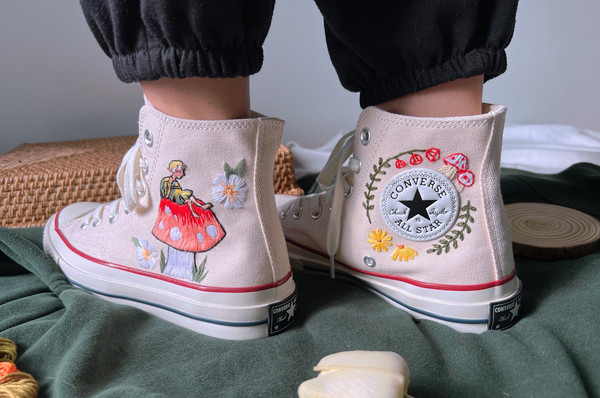 Embroidered ConverseMushroom ConverseEmbroidered Big Red Mushrooms,Fairies And FlowerConverse High Tops Chuck Taylor 1970sGift For Her - 3.jpg