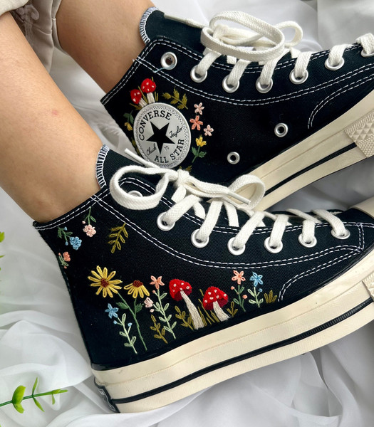 Embroidered ConverseMushroom ConverseEmbroidered Red Mushrooms And FlowerConverse High Tops Chuck Taylor 1970sBest For Gifts - 2.jpg