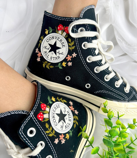 Embroidered ConverseMushroom ConverseEmbroidered Red Mushrooms And FlowerConverse High Tops Chuck Taylor 1970sBest For Gifts - 3.jpg