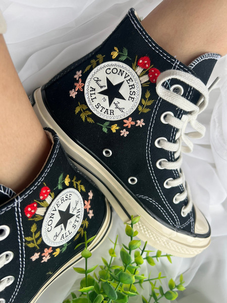 Embroidered ConverseMushroom ConverseEmbroidered Red Mushrooms And FlowerConverse High Tops Chuck Taylor 1970sBest For Gifts - 5.jpg