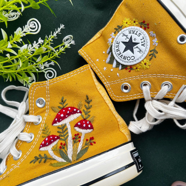 Embroidered ConverseMushroom ConverseEmbroidered Red Mushrooms And Rabbit Butterfly Converse High Tops Chuck Taylor 1970s Mountain Logo - 2.jpg