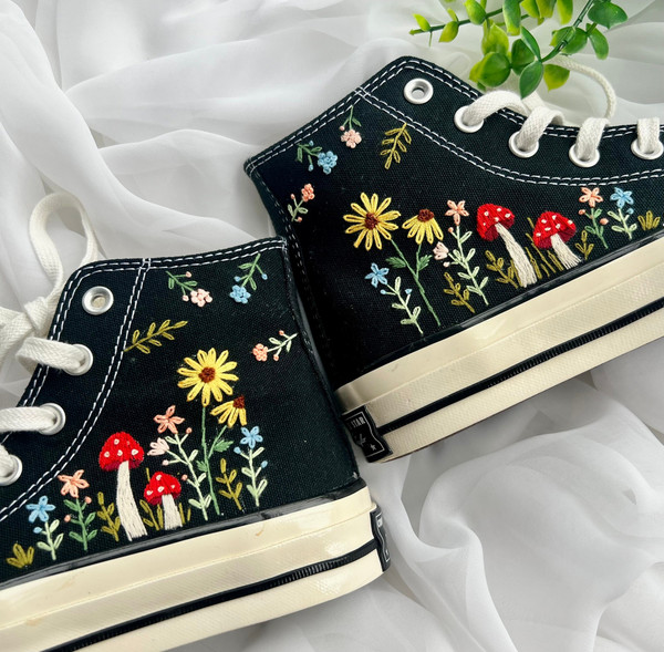 Embroidered ConverseMushroom ConverseEmbroidered Red Mushrooms And FlowerConverse High Tops Chuck Taylor 1970sBest For Gifts - 7.jpg