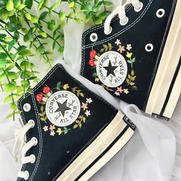 Embroidered ConverseMushroom ConverseEmbroidered Red Mushrooms And FlowerConverse High Tops Chuck Taylor 1970sBest For Gifts - 8.jpg