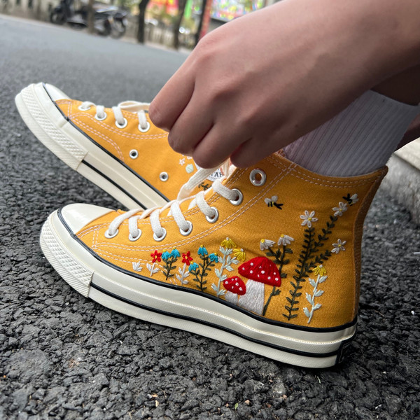 Embroidered ConverseMushroom ConverseEmbroidered Red Mushrooms,Sweet Flower GardenConverse High Tops Chuck Taylor 1970s BeesBest ForGift - 8.jpg