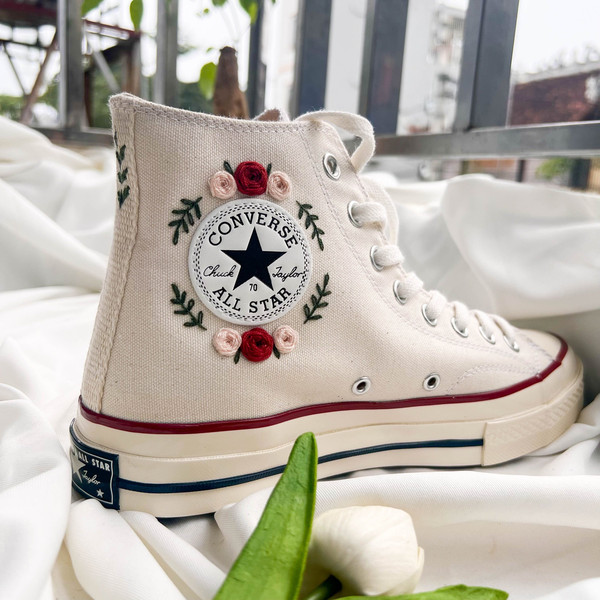 Embroidered ConverseWedding ConverseConverse High Tops Wedding Flowers And CatsCustom Chuck Taylor 1970sWedding Sneakers - 7.jpg