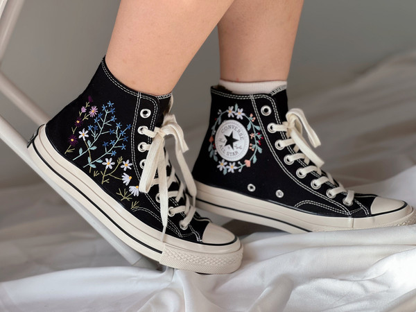 Floral ConverseEmbroidered Converse High TopsCustom Multicolored ChrysanthemumsFlower Logo EmbroideryCustom Blue FlowerFlower Girl Gift - 3.jpg