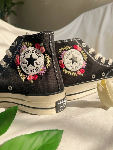 Wedding Converse High Tops Chuck Taylor 1970sEmbroidered ConverseCustom Rose StripEmbroidered Rose LogoCustom Wedding Shoes - 3.jpg