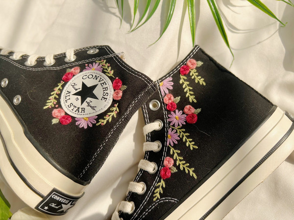 Wedding Converse High Tops Chuck Taylor 1970sEmbroidered ConverseCustom Rose StripEmbroidered Rose LogoCustom Wedding Shoes - 4.jpg