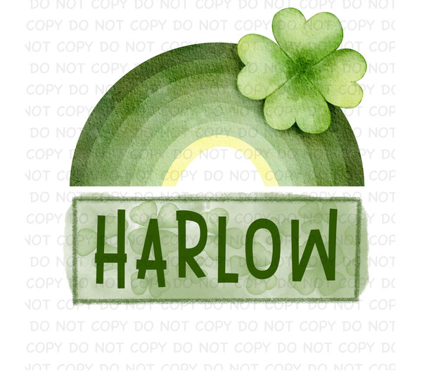 Green Watercolor Rainbow St Patricks Day Lucky Clover Personalized Toddler Girls Digital Sublimation Design PNG - 1.jpg