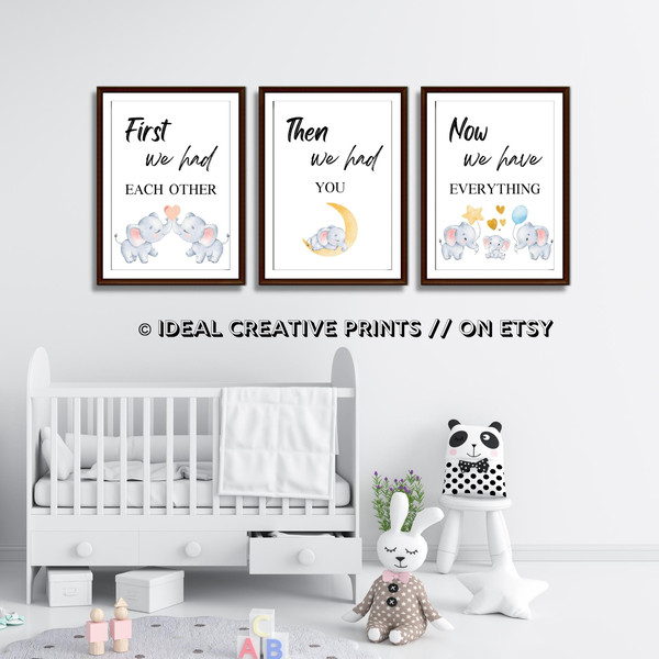 Cute Baby Elephant Watercolor Art Print, Set of 3 Balloon Elephant Family Love Quote Wall Art Poster, Living Room Bedroom Home Decor Nursery Art Canvas (6).jpg