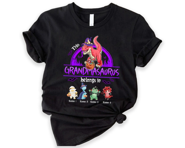 Halloween Shirt For Grandma saurus, Custom Grandkids Name Halloween Shirt, Halloween Shirt With Grandchildren Name, Halloween Family Shirt.jpg