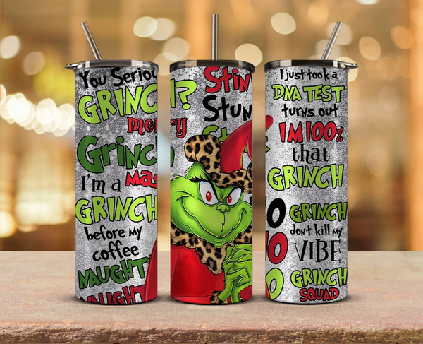 Custom Tumbler with Lid and Straw The Grinch Christmas Silve - Inspire  Uplift