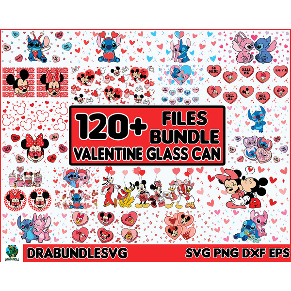 130 Valentine Cartoon Png Glass Can, Happy Valentine 16oz Libbey Glass Wrap Png, Valentine Mickey Png, Funny Valentine Png, Instant Download.jpg