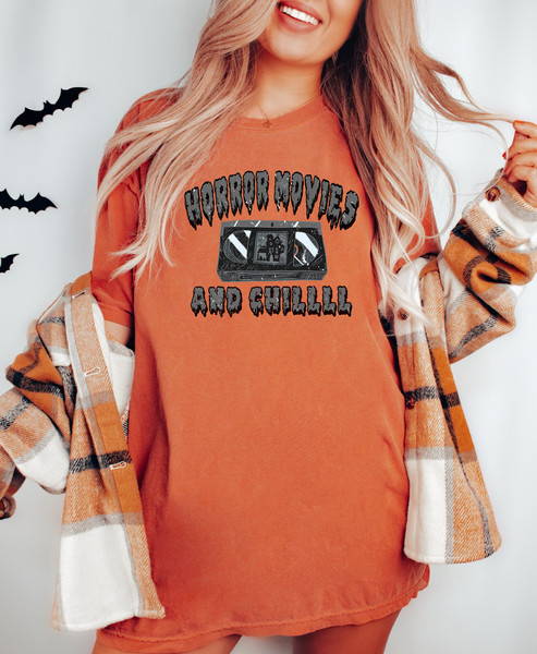 Comfort Colors Shirt, Horror Movies and Chill Shirt, Halloween Shirt, Funny Halloween, Retro Halloween, Vintage Halloween, Fall Shirts Women - 5.jpg