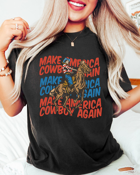 Comfort Colors Shirt, Make America Cowboy Again, 4th Of July Shirt, Western Graphic Tee, Country Concert Tee, Rodeo Shirt, America Shirt - 4.jpg
