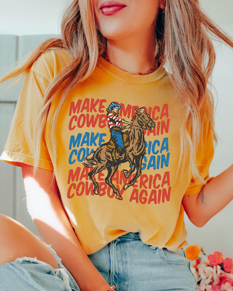 Comfort Colors Shirt, Make America Cowboy Again, 4th Of July Shirt, Western Graphic Tee, Country Concert Tee, Rodeo Shirt, America Shirt - 6.jpg