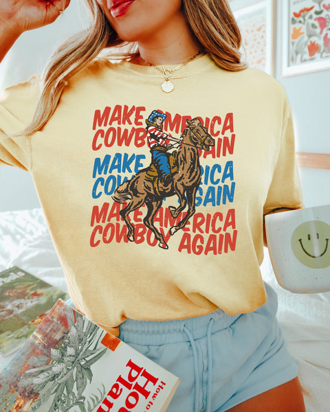 Comfort Colors Shirt, Make America Cowboy Again, 4th Of July Shirt, Western Graphic Tee, Country Concert Tee, Rodeo Shirt, America Shirt - 7.jpg