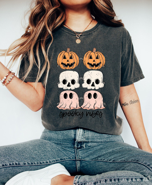 Comfort Colors Shirt, Spooky Vibes Shirt, Halloween Shirt, Spooky Season, Vintage Halloween, Retro Halloween, Pumpkin Shirt, Ghost Shirt Tee - 2.jpg