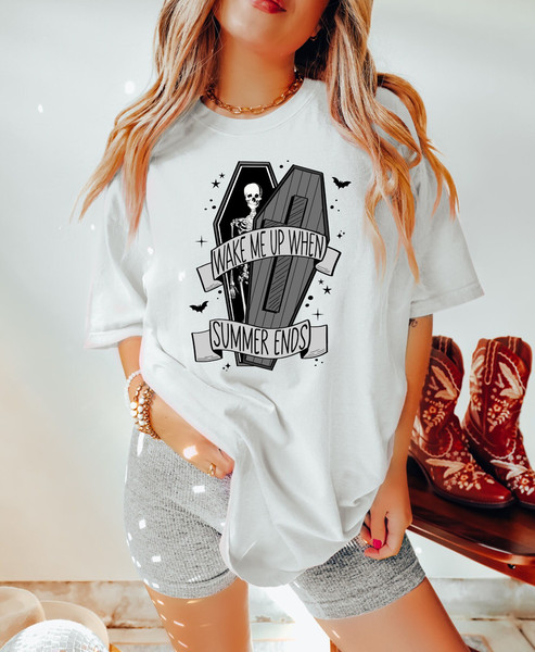 Comfort Colors Shirt, Wake Me Up When Summer Ends, Halloween Shirt, Skeleton Shirt, Retro Halloween, Fall Shirt, Funny Halloween, Women's - 2.jpg