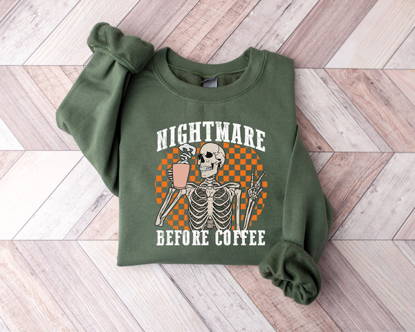 Funny Halloween Sweatshirt, Fall Sweatshirt for Women skeleton sweatshirt, Skeleton Halloween Shirt Coffee Fall Shirt, Halloween Sweatshirt - 1.jpg