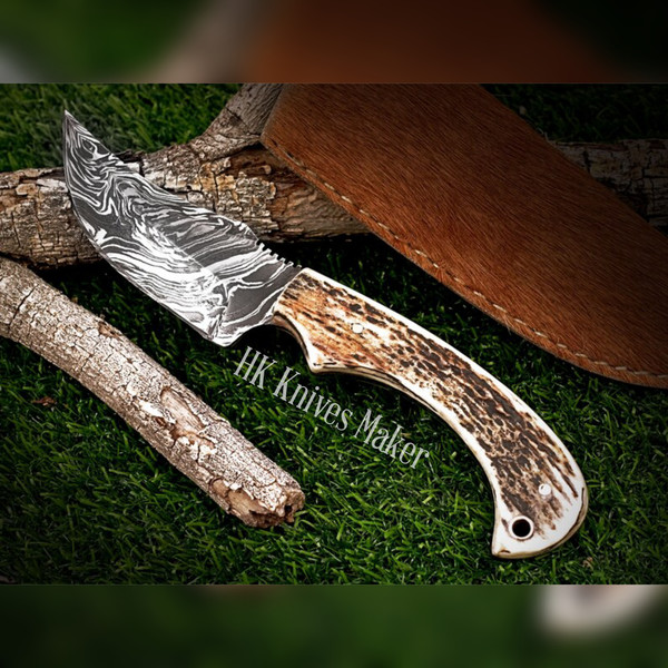 11” Custom Hand Forged Damascus Steel Full Tang Skinner Knife with Gut –  White Hills Knives