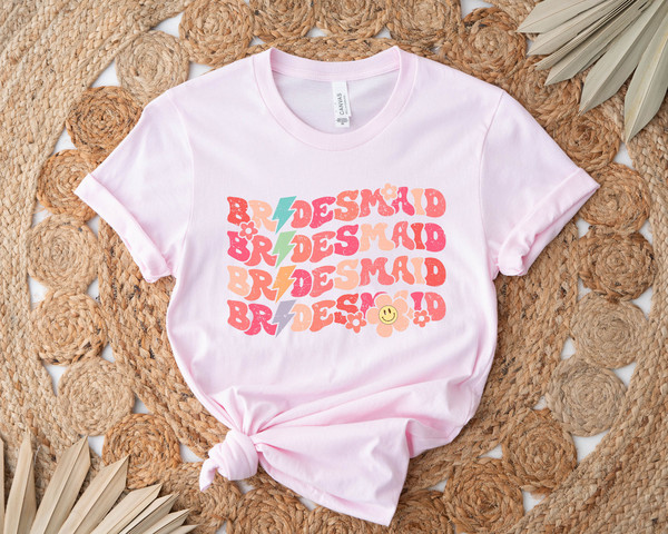 Retro Bridesmaid Shirt, Bridal Party Shirt, Neutral Wedding, Boho Bride, Groovy Bachelorette Theme Party Tee, Aesthetic Trendy Words on Back - 3.jpg