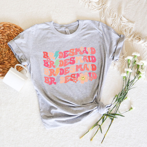 Retro Bridesmaid Shirt, Bridal Party Shirt, Neutral Wedding, Boho Bride, Groovy Bachelorette Theme Party Tee, Aesthetic Trendy Words on Back - 4.jpg