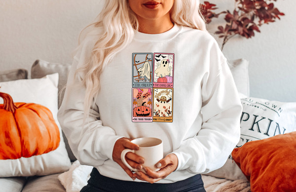 Retro Tarot Card Halloween Shirt, Horror Halloween Shirt for Women, Women's Halloween Party Tee, Spooky Fall Shirt, Cute Ghost Shirt - 2.jpg